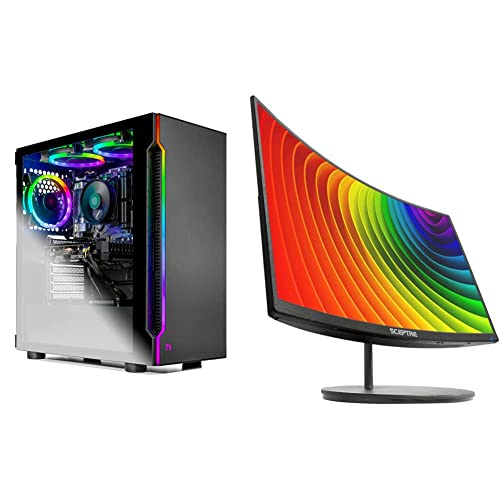 Skytech Blaze II Gaming Computer PC Desktop & Sceptre Curved 27" 75Hz LED Monitor HDMI VGA Build-in Speakers, Edge-Less Metal Black 2019 (C275W-1920RN)