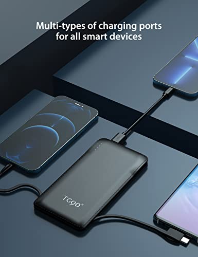 Cell Phone External Battery Packs TG90 10000mAh Power Bank with Built in Lightning Cable Portable Charger Battery Backup Compatible with iPhone Android Phone Power Packs