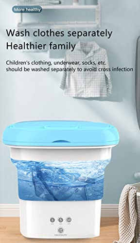 Portable Washing Machine Mini Foldable Washer with Spin Dryer Bucket for Baby Clothes,Underwear,Socks,Towels Perfect for Travel,Apartment,Lightweight & Easy to Carry (Blue), S43L18CGNE9F019EUHK