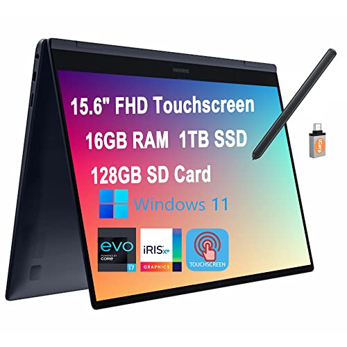 Samsung Galaxy Book Pro 360 2-in-1 Laptop 15.6" FHD AMOLED Touchscreen Intel Evo Platform Core i7-1165G7 16GB RAM 1TB SSD 128GB SD Card Backlit Fingerprint S Pen Thunderbolt 4 Win 11 (Renewed)