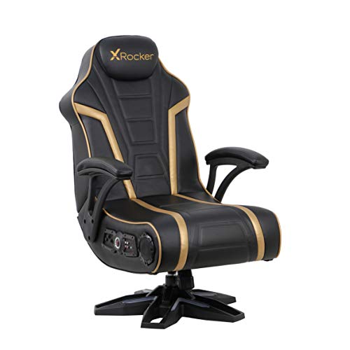 X Rocker 5152301 Trident Pedestal 4.1 Wireless, 31.89" x 25.98" x 40.55", Black/Gold & Wireless Pedestal SE 2.1 PC Office Gaming Chair, 30.7" x 23.2" x 39.76", Black