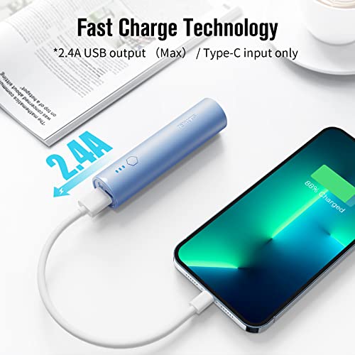 Mini Portable Charger Power Bank,SIXTHGU Power Nano 5000mAh Capacity External Battery Pack Port with LED Flashlight for iPhone,ipad, Samsung Galaxy, Android Phone,& etc (Blue)