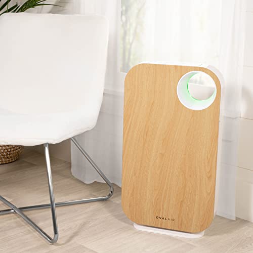 OVAL AIR AIR1000C 3-Stage H13 True HEPA 5-in-1 Air Purifier For Allergens,Dust,Pets,Allergies,Odor,Smoke,Pollen, Rooms up to 600 sq. ft., Light Wood 13.8" X 7.5" X 25"