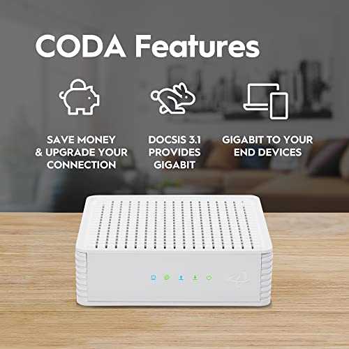 Hitron CODA DOCSIS 3.1 Modem | Pairs with Any WiFi Router or Mesh WiFi | Certified with Comcast Xfinity, Charter Spectrum, Cox | 10x Faster Than DOCSIS 3.0 | Cable Modem with 2X 1 Gbps Ethernet Ports