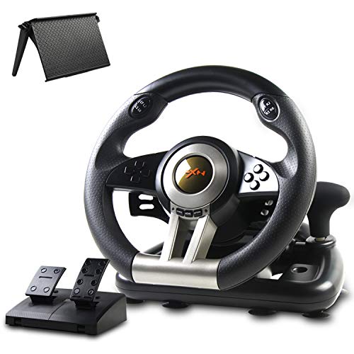 Game Racing Wheel, PXN-V3II 180° Competition Racing Steering Wheel with Universal USB Port and with Pedal, Suitable for PC, PS3, PS4, Xbox One, Xbox Series S&X, Nintendo Switch - Black