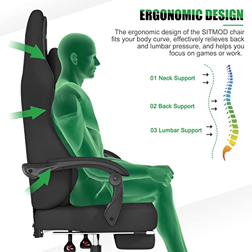 SITMOD Gaming Chair Executive Office Chair Back Support Fabric Ergonomic Chair with Footrest Lumbar Support Computer Chair PC Racing Chair Reclining Swivel Massage Gaming Chairs for Adult