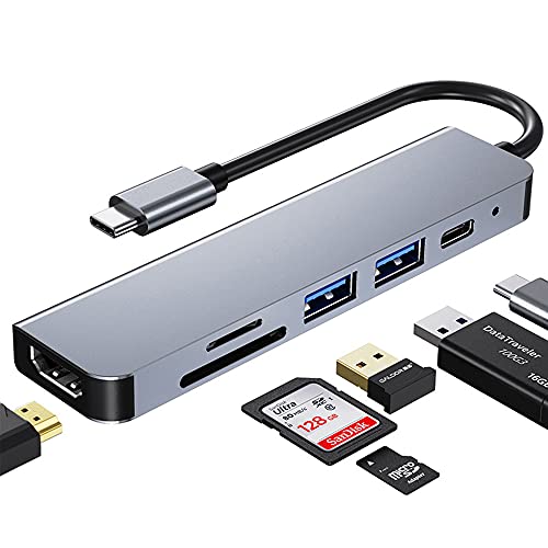 USB C Hub Multiport 6 in 1 USB C Adapter with 4K HDMI, SD/TF Card Reader, USB 3.0/2.0 Ports, Type C 100W PD Quick Charging Compatible for MacBook Pro and More Type C Laptop Devices