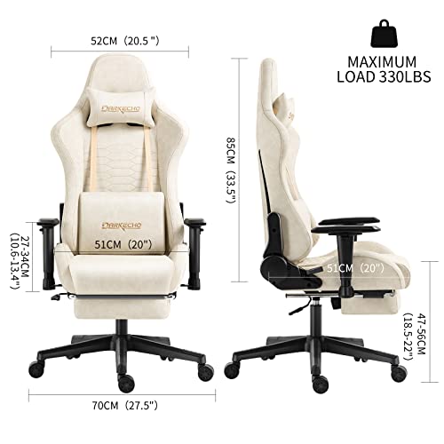 Darkecho Gaming Chair Office Chair with Footrest Massage Vintage Leather Ergonomic Computer Chair Racing Desk Chair Reclining Adjustable High Back Gamer Chair with Headrest and Lumbar Support Ivory