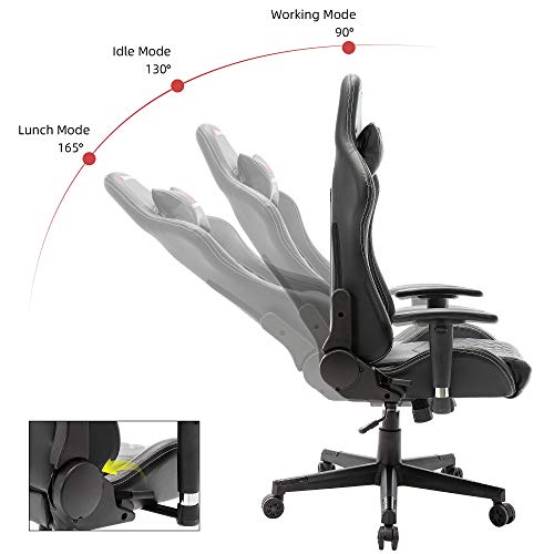 GTMONSTER Racing Style Video Gaming Chair, Reclining Ergonomic Leather Office Computer Game Chair, Swivel Gaming Chairs, (Black)