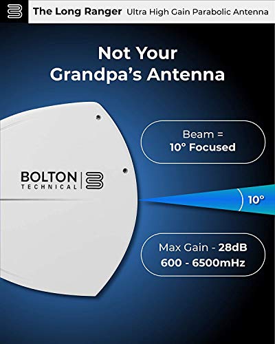 Bolton Technical Long Ranger Antenna | New Parabolic - Over 20 Miles Range | All Cell Bands: 5G, 4G, LTE | WiFi 2.4/5 GHz WiFi 6 | High Gain Cellular/WiFi Antenna up to +28 dB | All Carriers
