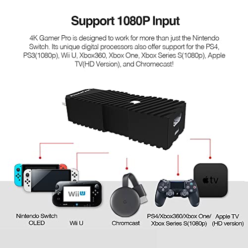 PhotoFast 4K Gamer Pro Video Game Console HDMI 4k upscaler 1080p to 4k @60fps without lag upscale for Nintendo Switch / Nintendo Switch OLED / Wii U / PlayStation 4 / PS3 / Xbox & more