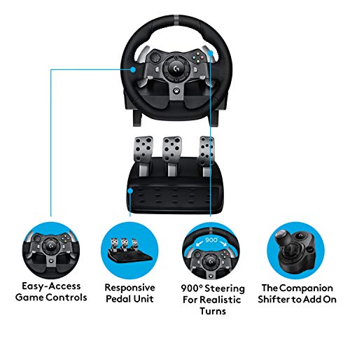 Logitech G920 Driving Force Racing Wheel and Floor Pedals, Real Force Feedback, Stainless Steel Paddle Shifters, Leather Steering Wheel Cover for Xbox Series X|S, Xbox One, PC, Mac - Black