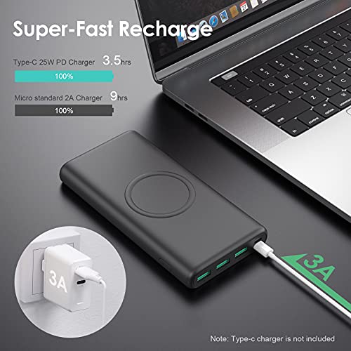 Wireless Portable Charger Power Bank, 33800mAh 15W Fast Wireless Charging 25W Power Delivery QC 4.0 Phone Charger, 5 Output & Dual Input External Battery Pack Compatible with iPhone, Android etc