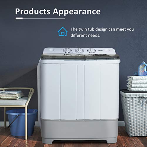 KUPPET Washing Machine, 21Ibs Portable Mini Compact Twin Tub Washer Spin Dryer, Ideal for Dorms, Apartments, RVs, Camping etc, White & Grey