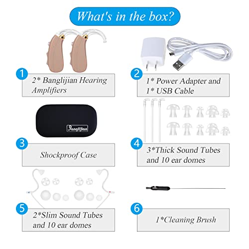 Banglijian Hearing Aids Rechargeable Hearing Amplifiers, Digital Noise Cancelling to Aid and Assist Hearing, for Adults and Seniors, Latest Upgrade (Two Units)
