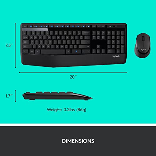 Logitech MK345 Wireless Combo Full-Sized Keyboard with Palm Rest and Comfortable Right-Handed Mouse, 2.4 GHz Wireless USB Receiver, Compatible with PC, Laptop