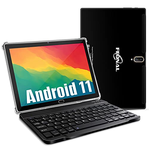 Android 11.0 Tablet, 2 in 1 Tablet 10.1 inch, 4G Cellular Tablet with Keyboard, Octa-Core, 64GB Storage, 4GB RAM, Mouse, Stylus, Case, Support Dual Sim Card, 13MP Camera, WiFi, Bluetooth, GPS (Black)