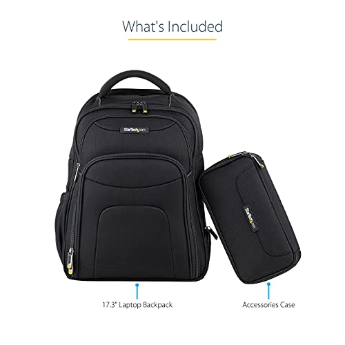 StarTech.com Unisex Backpack Ergonomic Computer Bag with Removable Accessory Case-Laptop/Tablet Pockets-Nylon, Black, 17.3" Professional IT Tech Work/Travel/Commute (NTBKBAG173)
