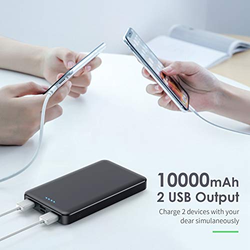 Portable Charger Power Bank 10000mAh【2 Pack】 Ultra Slim Design Portable Phone Charger with USB C Input & 2 Output Backup Charging External Battery Pack for Smart Phone, Android Phone,Tablet etc