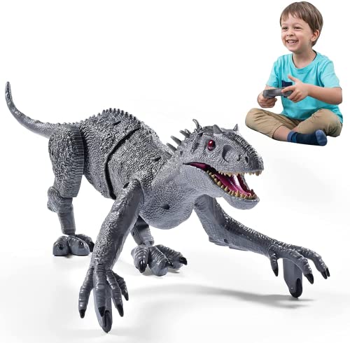 Remote Control Dinosaur Toy for Kids 3-5 5-7 8-12, Electric Robot Dinosaur for Boy Gift Imitates with Lights and Sounds, Walking Roaring Simulation Velociraptor Rechargeable