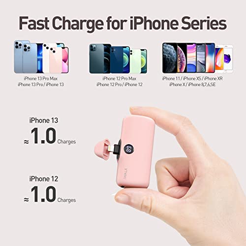 iWALK Portable Charger 4800mAh Power Bank Fast Charging and PD Input Small Docking Battery with LED Display Compatible with iPhone 13/13 Pro/13 Pro Max/12/12 Pro/12 Pro Max/11 Pro/XR/X/8/Plus, Pink