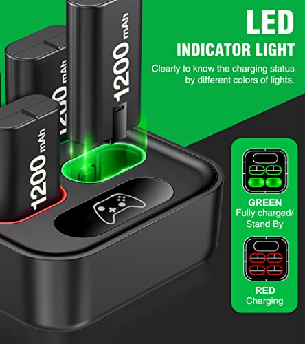 Charger for Xbox One Controller Battery Pack with 4 x 1200mAh USB Rechargeable Xbox One Battery Charger Station for Xbox Series X|S, Xbox One S/One X/One Elite Controllers-Accessories Kit for Xbox One