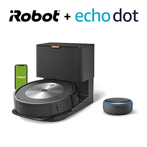 iRobot Roomba j7+ (7550) Self-Emptying Robot Vacuum with Free Echo Dot (3rd Gen) – Identifies and avoids Obstacles Like pet Waste & Cords, Empties Itself for 60 Days, Smart Mapping