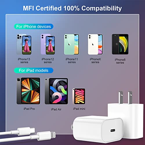 iPhone 13 12 Fast Charger [Apple MFi Certified],USB C Wall Charger Fast Charging 20W PD Adapter with 10FT Type-C to Lightning Cable Compatible with iPhone13 12 Pro Max Mini 11 Xs XR X 8 Plus and More