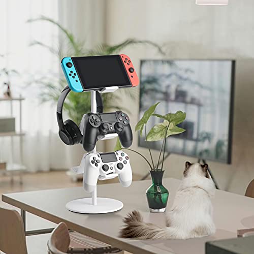 Controller Holder White,KELJUN Headset Holder,Great 3 Tier Controller Headphone Organizer for All Headsets Xbox ONE 360 Switch PS4 PS5 (Elegant White)