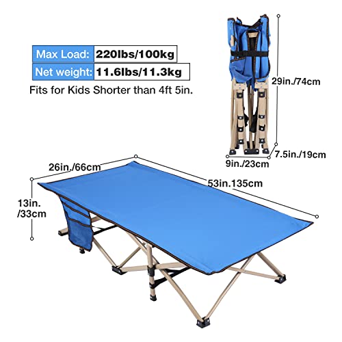 RedSwing Kids Cots for Sleeping Foldable, Sturdy Portable Toddler Cot Bed for Kids Camping Travel, Easy to Carry, 53''x26'' Blue