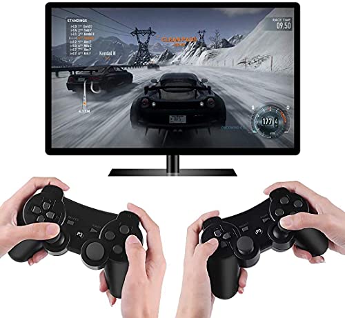 Kolopc Wireless Controller Compatible for PS3 Console, Double Vibration, 6-Axis Gyro Sensor, Upgraded Joystick Motion Gamepad with Charging Cable (Black Skull and Galaxy)