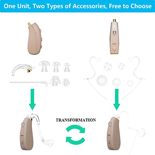 Banglijian Rechargeable Hearing Aid Ziv-206 for Seniors Adults with 4 Channels Layered Noise Reduction Adaptive Feedback Cancellation-Two Types of Sound Tubes(Two Units)
