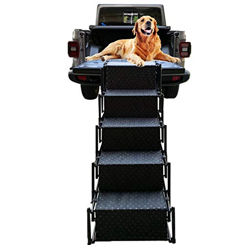 Pet Dog Car Step Stairs, Accordion Folding Pet Ramp for Indoor Outdoor Use, Lightweight Portable Auto Large Dog Ladder, Great for Cars, Trucks and SUVs Cargo, Sailboat, Couch and High Bed, 5 Steps