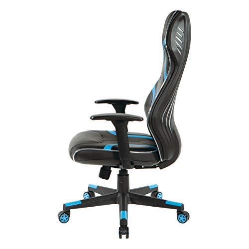 OSP Home Furnishings Rogue High-Back LED Lit Gaming Chair, Black Faux Leather With Blue Trim and Accents