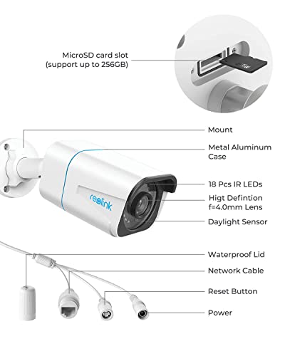 REOLINK 4K Outdoor Cameras for Home Security, Surveillance IP PoE Camera, Smart Human/Vehicle Detection, Work with Smart Home, Timelapse, Up to 256GB Micro SD Card Supported, RLC-810A (Pack of 4)