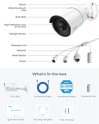 REOLINK PoE Outdoor Home Security Cameras, 5MP Dome Bullet IP Surveillance Cameras, Smart Human/Vehicle Detection, Work with Smart Home, Time-Lapse, RLC-510A-2P Bundle with RLC-520A-2P