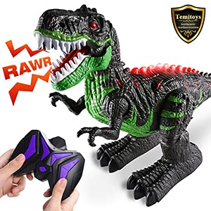 TEMI 8 Channels 2.4G Remote Control Dinosaur Toys for Kids 3 4 5 6 7 Years, Electric Stunt RC Walking T- Rex Toy with Lights and Sounds Powered by Rechargeable Battery, for Boys Girls