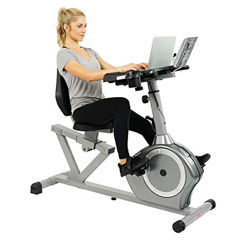 Sunny Health & Fitness Magnetic Recumbent Desk Exercise Bike, 350lb High Weight Capacity, Monitor - SF-RBD4703,Gray