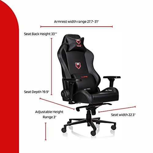 Luxe Ultra Gaming Chair and Desk Chair- Black Body with Black seat Side Panels and White Stitching