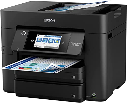 Epson Premium Workforce Wireless All-in-One Color Inkjet Printer with Automatic 2-Sided Printing, 4800 x 2400 dpi, 4.3″ Color Touchscreen,500 Sheets, 50 Pages ADF, Bundle with JAWFOAL Printer Cable