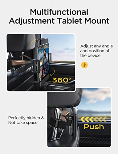 LISEN Tablet Holder for Car Road Travel iPad Holder for Car Back Seat Car Tablet Holder fit for Tablets Phone and More 4.7-12.9" Devices Headrest Posts Width 1.6-6.9"