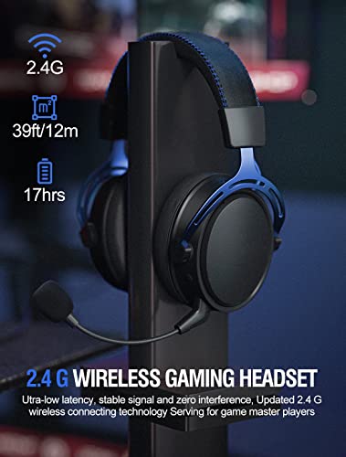 Wireless Gaming Headset, Noise Cancelling Mic, 3D Surround Sound, Dual Chamber Driver, Soft Memory Earmuffs, Long Battery Life, Over Ear Gaming Headphones for PC, Mac, Nintendo Switch, PS4/5, Blue.…