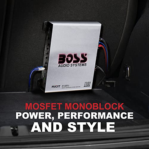 BOSS Audio Systems R1100M-S Riot Series Car Audio Subwoofer Amplifier - 1100 High Output, Monoblock, Class A/B, 2/4 Ohm Stable, Low/High Level Inputs, Low Pass Crossover, Mosfet, Hook Up to Stereo