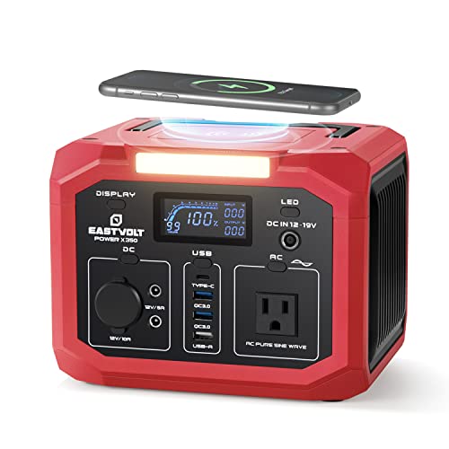 Eastvolt Portable Power Station 350W (500W Surge), 299.5Wh/83200mAh Lithium-Ion Battery with 110V AC Outlet, Wireless Charger, Solar Generator for Emergencies Home and Outdoor Camping