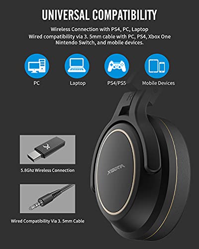 XIBERIA G01 Wireless Gaming Headset with Microphone 5.8GHz Anti-Interference for PC/PS5/PS4/MAC/Laptop,Lossless Ultra-Low Latency,Noise Cancelling MIC,Long Battery Life