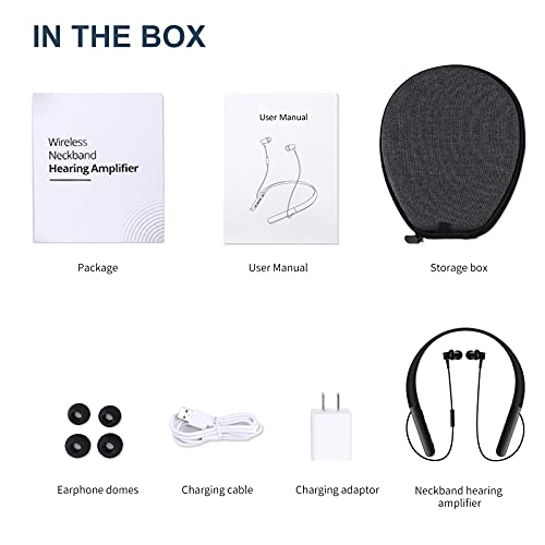 [2022 New] Earup Rechargeable Bluetooth Hearing Amplifier to Aids for Seniors Adults, Wireless Neckband Sound Amplifier Enhancer Device, Noise Cancelling Black, Gifts for Father and Mother
