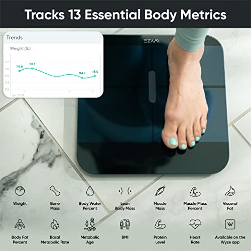 WYZE Smart Scale X for Body Weight, Digital Bathroom Scale for BMI, Body Fat, Water and Muscle, Heart Rate Monitor, Body Composition Analyzer for People, Baby, Pet, 400 lb, Black