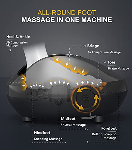 Cunmiso Foot Massager Machine with 2 Heat Modes & Remote, All-Round Shiatsu Foot Massager with Deep Kneading & Air Compression for Tired Muscles & Plantar Fasciitis, Fits Up to Men Size 12.5