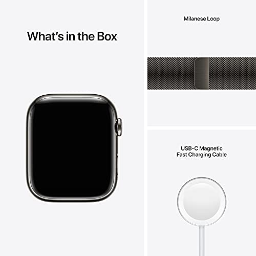 Apple Watch Series 7 [GPS + Cellular 45mm] Smart watch w/ Graphite Stainless Steel Case with Graphite Milanese Loop. Fitness Tracker, Blood Oxygen & ECG Apps, Always-On Retina Display, Water Resistant