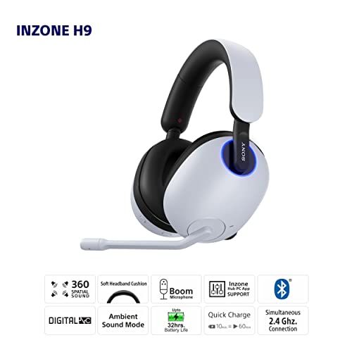 Sony-INZONE H9 Wireless Noise Canceling Gaming Headset, Over-ear Headphones with 360 Spatial Sound, WH-G900N